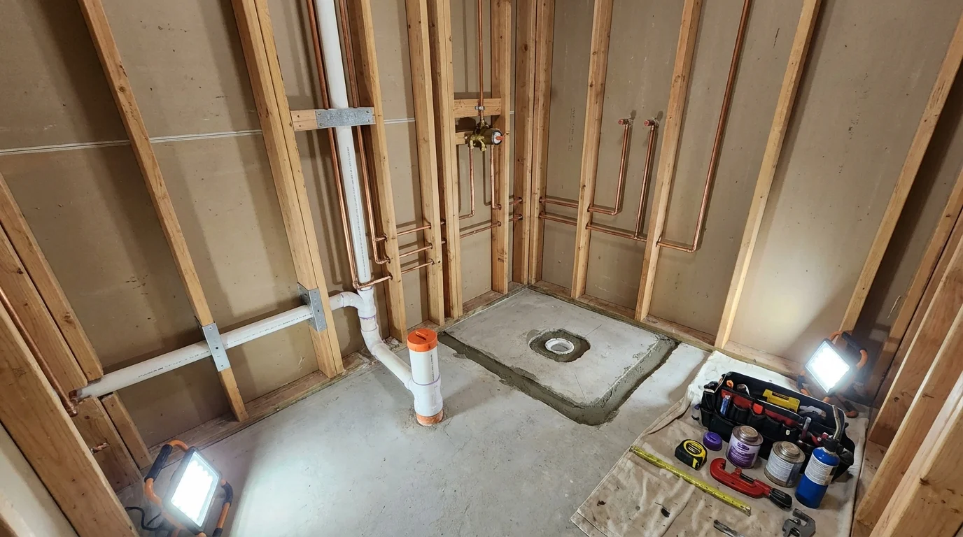 Bathroom rough-in plumbing during remodel by Johns Plumbing LLC in Pawhuska