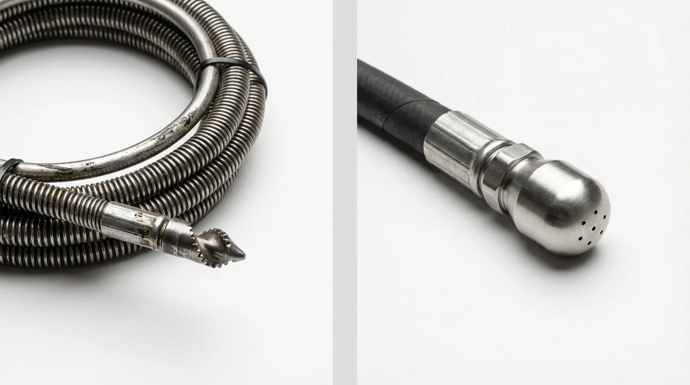 Drain snake cable and hydro jetting nozzle used for drain cleaning in Pawhuska, OK